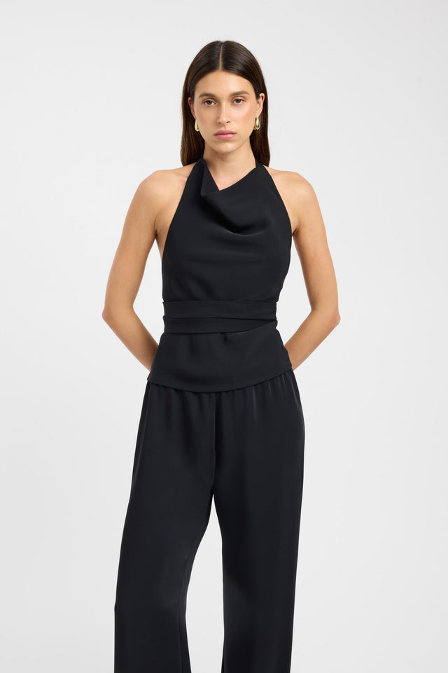 front Maria Tie Top Kookai Fitted Cowlneck Sleeveless Womens-Blouse 