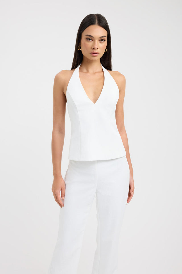 front Ariel Deep Vee Top Kookai Fitted V-neck Sleeveless Womens-Blouse 