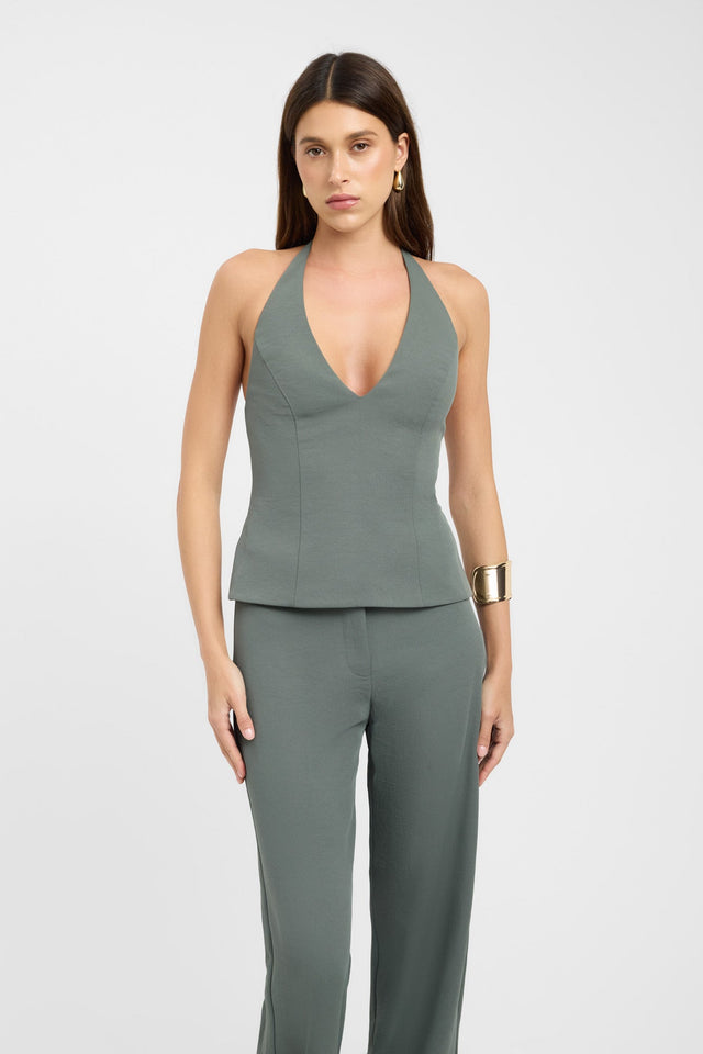 front Ariel Deep Vee Top Kookai Fitted Plungeneck Sleeveless Womens-Blouse 
