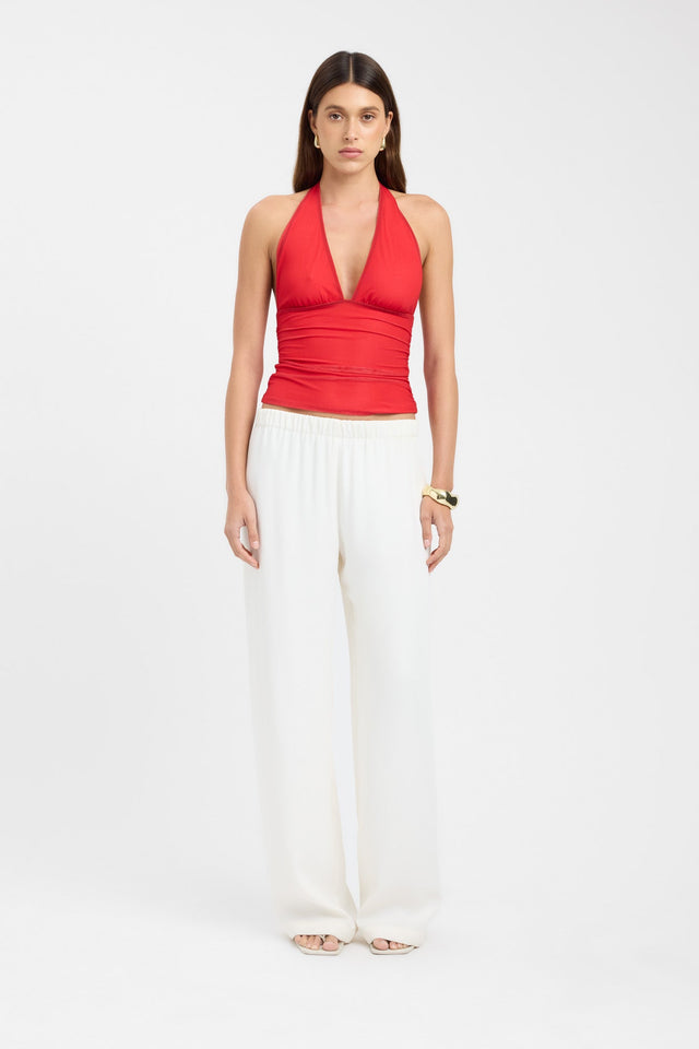 side Mesh Halter Tank Kookai Fitted Plungeneck Sleeveless Womens-Blouse 