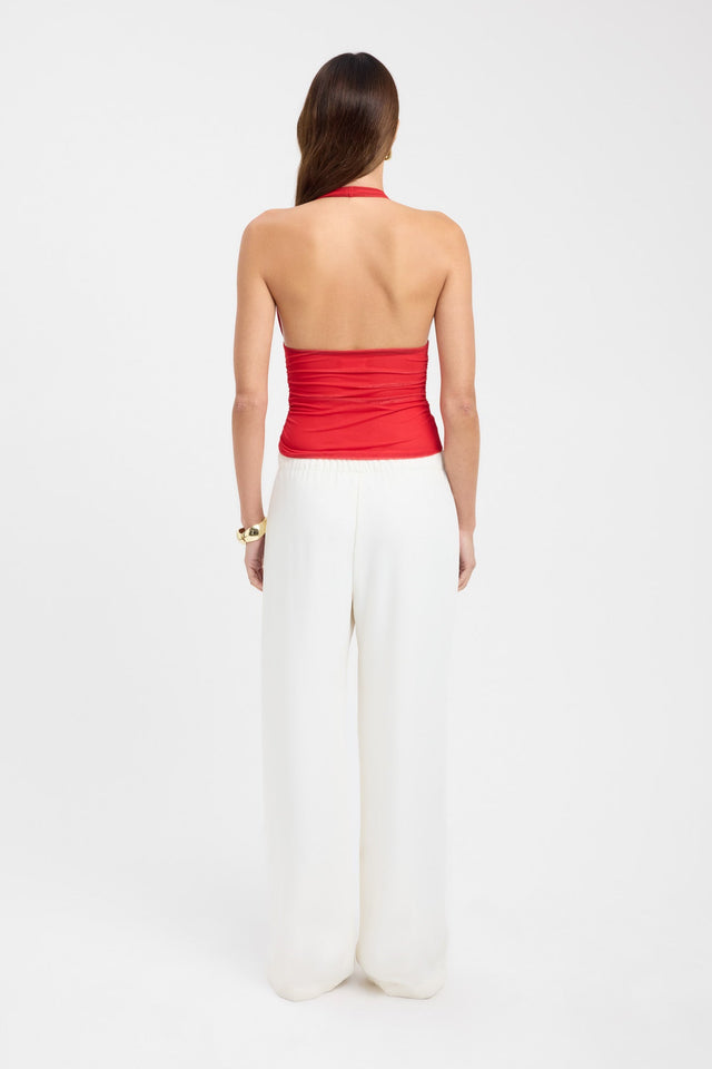 back Mesh Halter Tank Kookai Fitted Plungeneck Sleeveless Womens-Blouse 