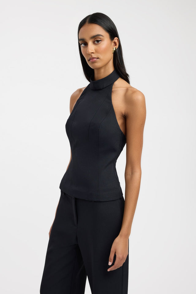 side Ariel Halter Top Kookai Fitted Highneck Sleeveless Womens-Blouse 