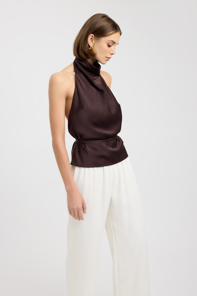 side Palermo Tie Top Kookai Relaxed Cowlneck Sleeveless Womens-Blouse 