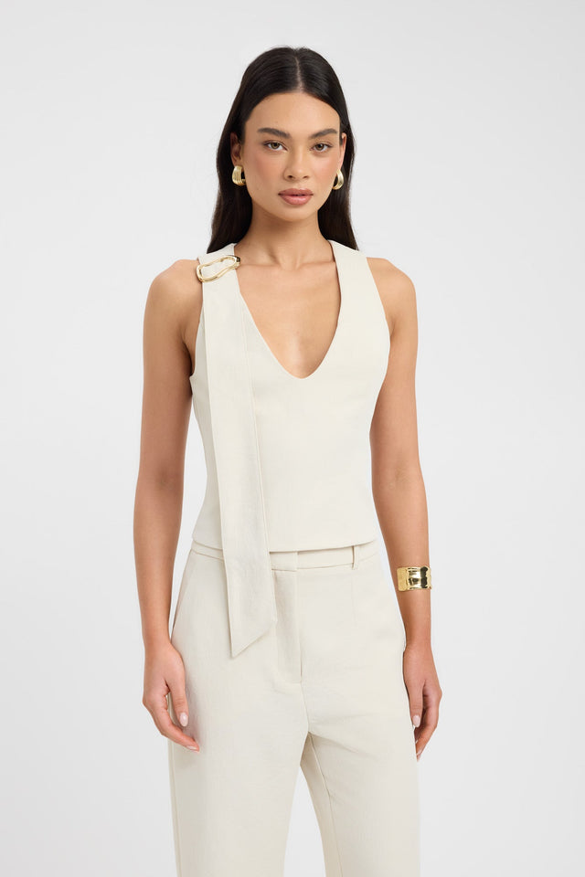 front Ariel Buckle Slider Top Kookai Fitted V-neck Sleeveless Womens-Blouse 