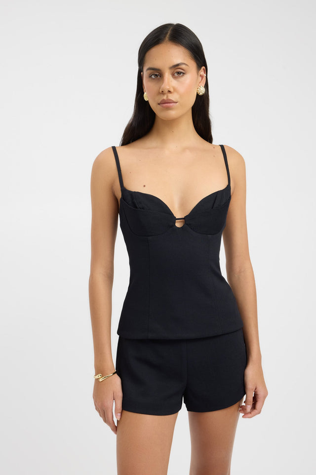 front Oyster Bra Top Kookai Fitted Sweetheart Sleeveless Womens-Blouse 