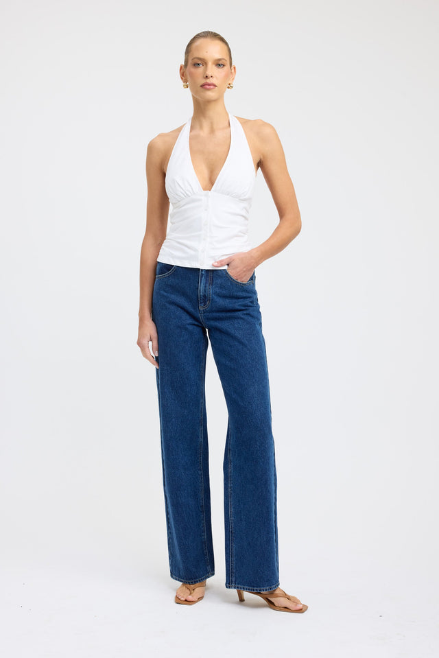 front Percy Gathered Halter Top Kookai Fitted Plungeneck Sleeveless Womens-Blouse 