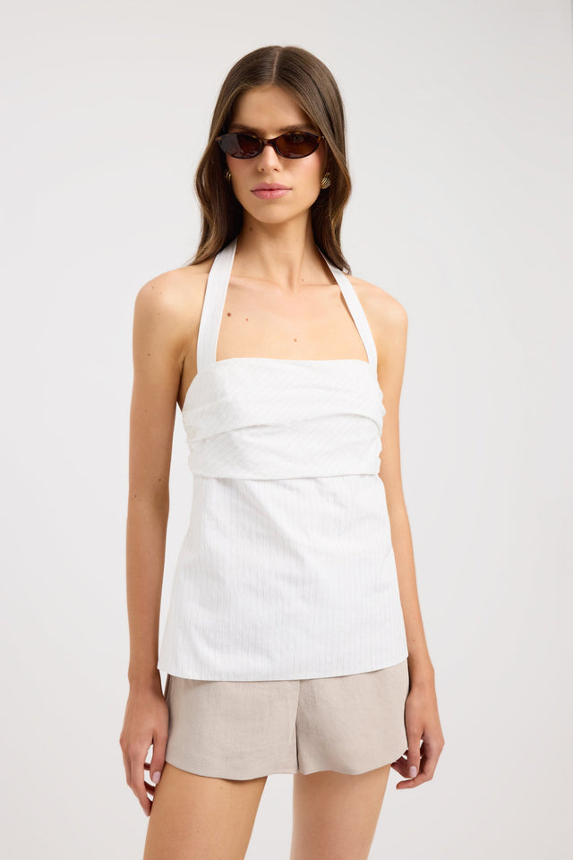 front Drew Halter Top Kookai Fitted Squareneck Sleeveless Womens-Blouse 