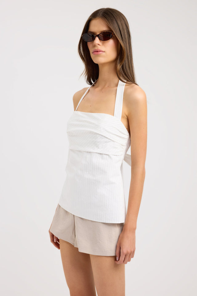 side Drew Halter Top Kookai Fitted Squareneck Sleeveless Womens-Blouse 