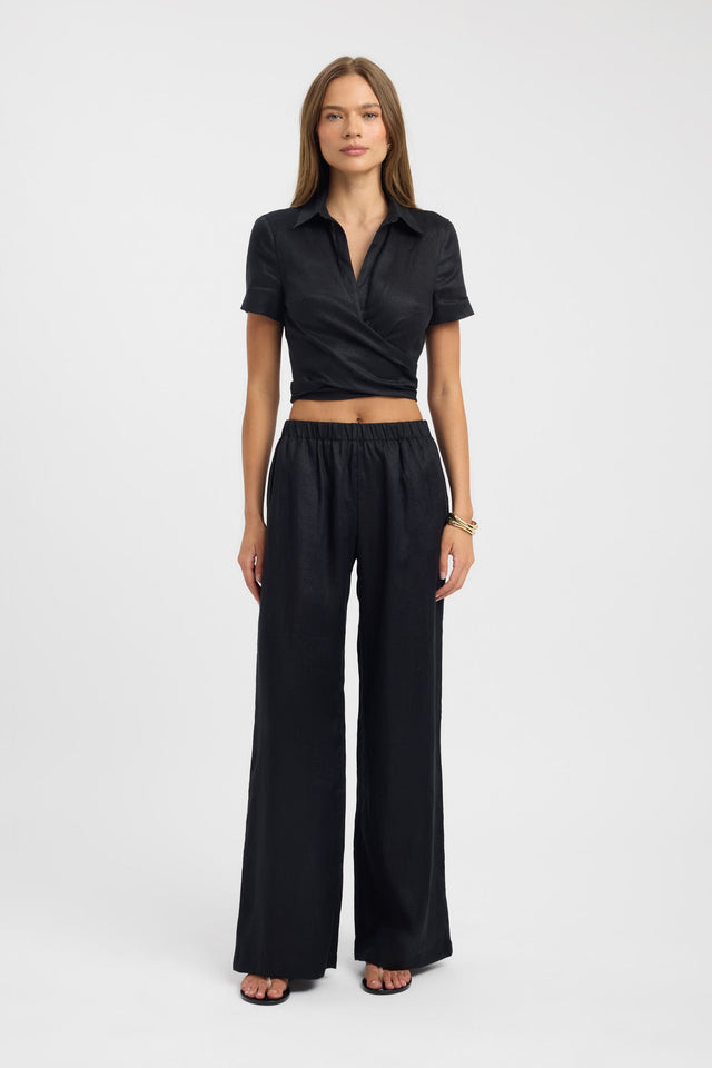 side Tahiti Wrap Crop Kookai Fitted V-neck Short sleeves Womens-Blouse 