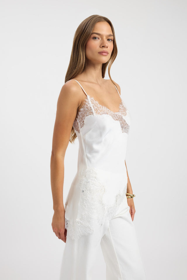 side Palermo Lace Top Kookai Fitted Sweetheart Sleeveless Womens-Blouse 