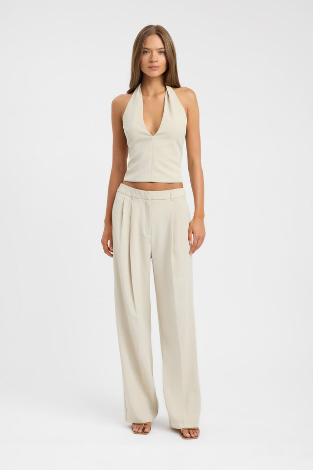 side Opal Deep Vee Halter Top Kookai Fitted Plungeneck Sleeveless Womens-Blouse 