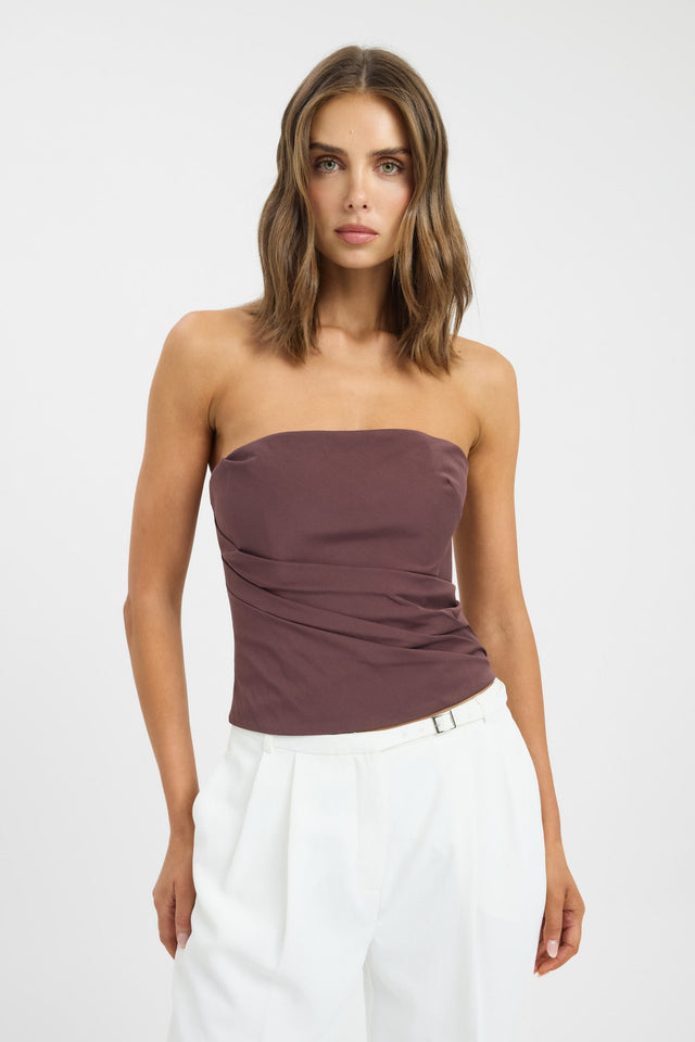 front Solana Gathered Bustier Top Kookai Fitted Straight Sleeveless Womens-Blouse 