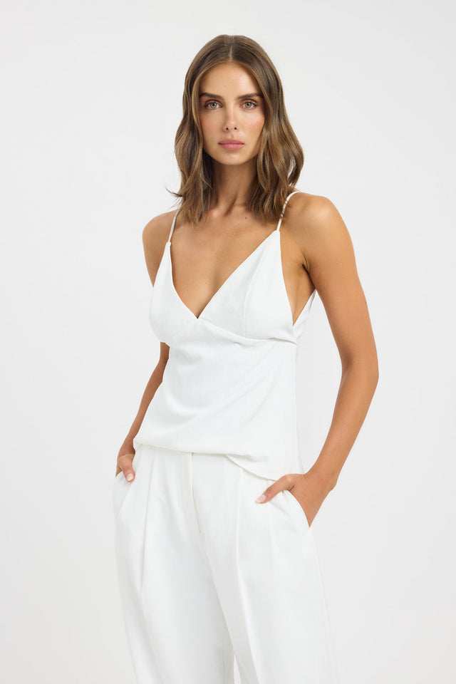 side Opal Vee Cami Top Kookai Fitted Boatneck Sleeveless Womens-Blouse 