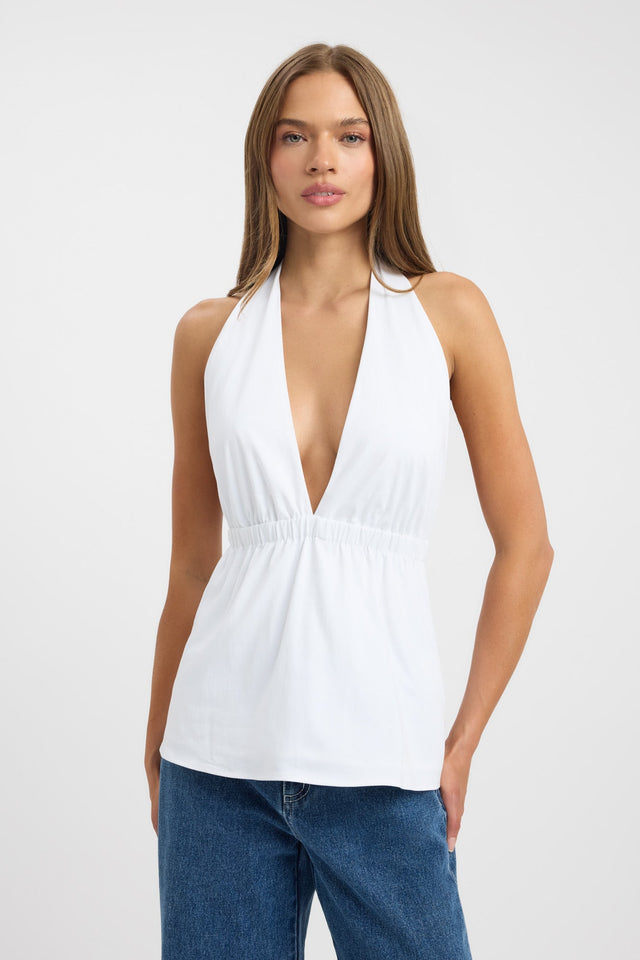front Solana Plunge Top Kookai Fitted Squareneck Sleeveless Womens-Blouse 