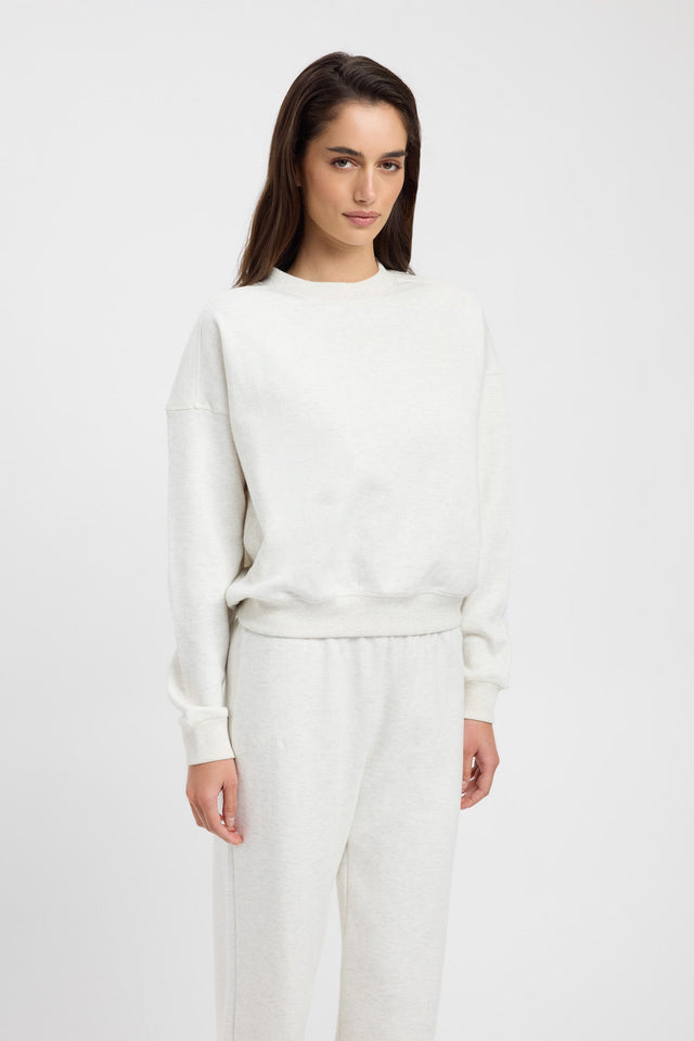 front Tatum Cropped Sweater Kookai Round neck Relaxed beige womens-jumpers 