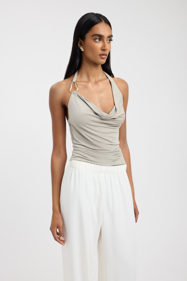 front Char Cowl Top Kookai Fitted Cowlneck Sleeveless Womens-Blouse 