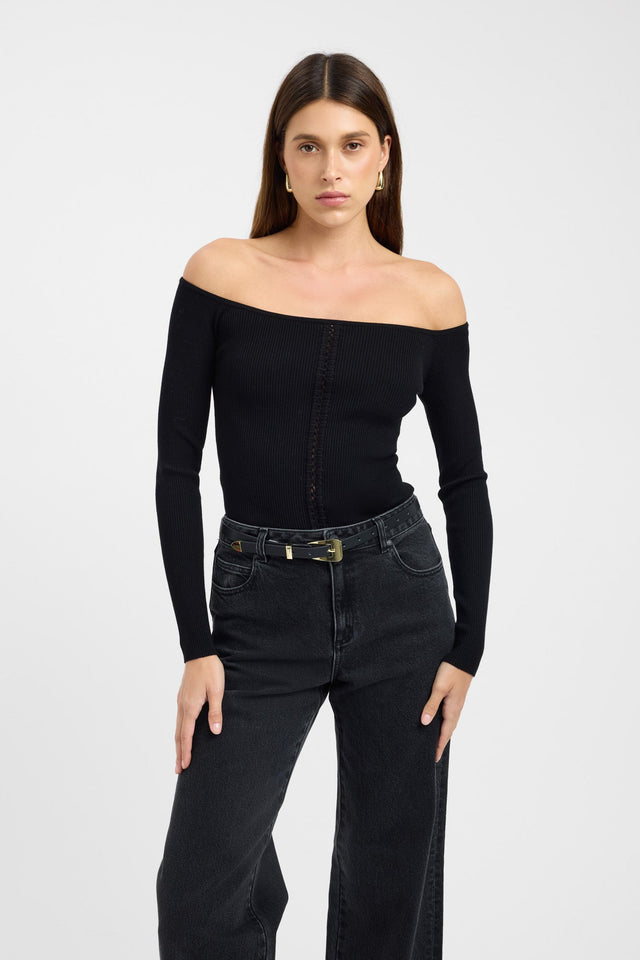 front Lola Lace Up Top Kookai Fitted Straight Long sleeve Womens-Blouse 