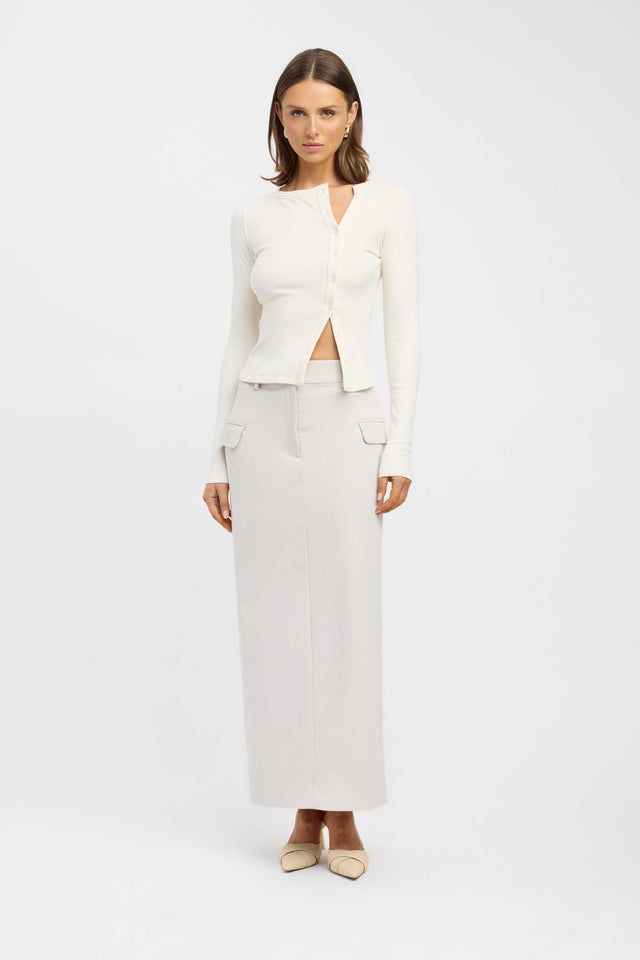 side Bec Button Top Kookai Relaxed V-neck white womens-singlets 