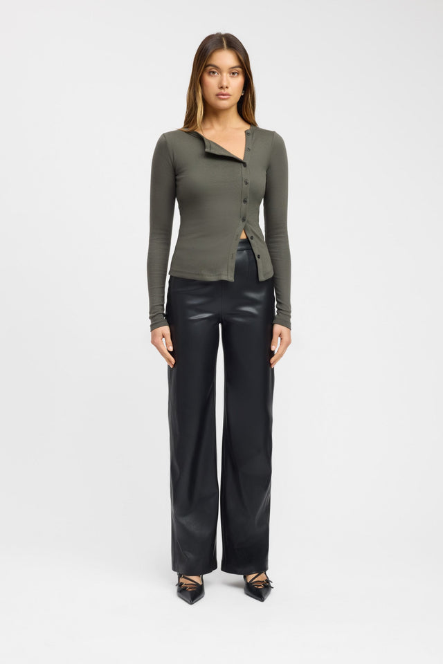 side Bec Button Top Kookai Relaxed Roundneck Long sleeve Womens-Blouse 
