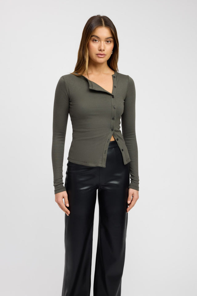 front Bec Button Top Kookai Relaxed Roundneck Long sleeve Womens-Blouse 