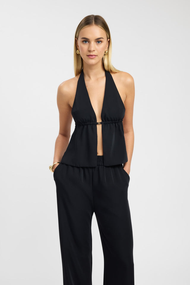 front Maria Backless Top Kookai Fitted Plungeneck Sleeveless Womens-Blouse 