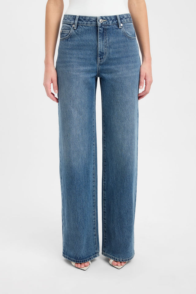 Featuring the Mateo Wide Leg Jean in womens regular pants with high-rise waist and steel blue colour detail