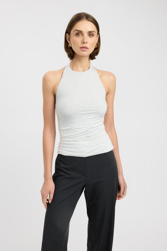 front Violet Top Kookai Fitted Highneck Sleeveless Womens-Blouse 