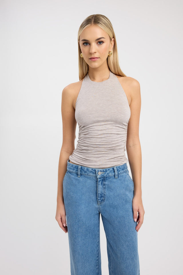 front Violet Top Kookai Fitted Highneck Sleeveless Womens-Blouse 