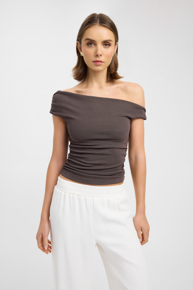 front Sloane Top Kookai Fitted Asymmetry Short sleeves Womens-Blouse 