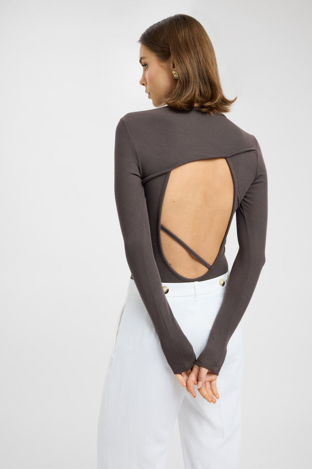 side Sage Bodysuit Kookai Fitted Roundneck Long sleeve Womens-Blouse 