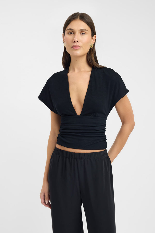 front Shae Top Kookai Fitted Plungeneck Short sleeves Womens-Blouse 