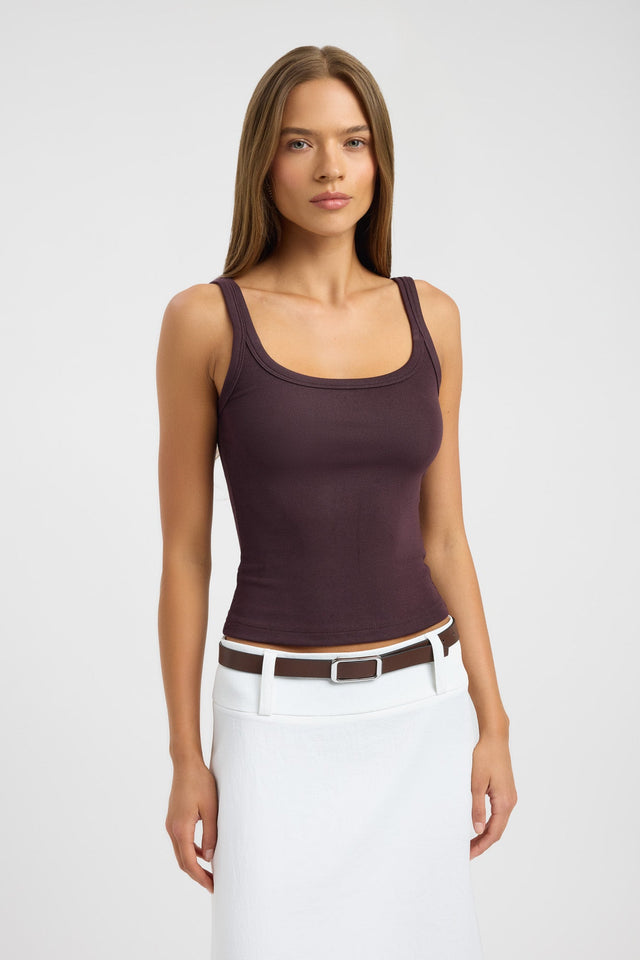 front Sienna Tank Kookai Fitted Scoopneck Sleeveless Womens-Blouse 