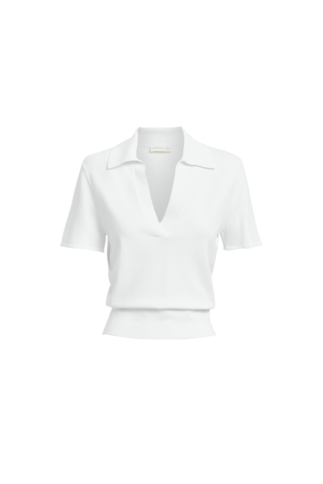 Mayfair Polo Top Kookai Fitted V-neck Short sleeves Womens-Blouse 