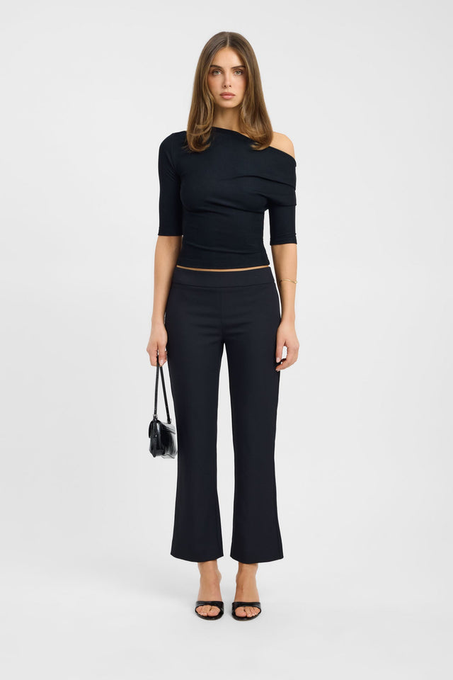 Showcasing the Ariel Staple Pant in womens regular pants with high-rise waist and black front