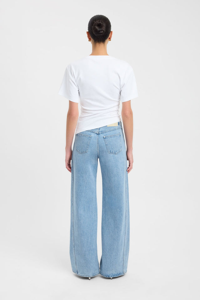 Showcasing the Nova Tee womens-blouse in white with fitted round neckline and short sleeves back