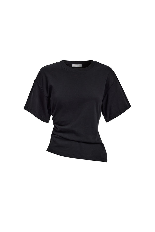 Crafted Nova Tee womens blouse in fitted black with round neckline and short sleeves product