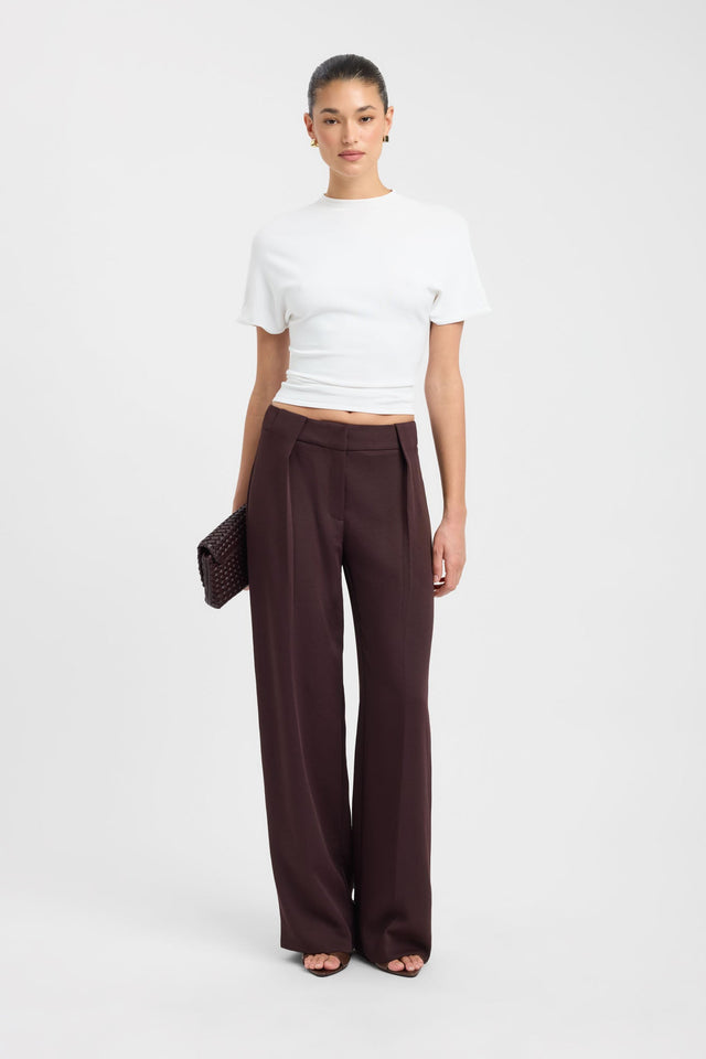 Showcasing Oyster Belt Loop Pant in womens regular pants with wide-leg high-rise maroon front