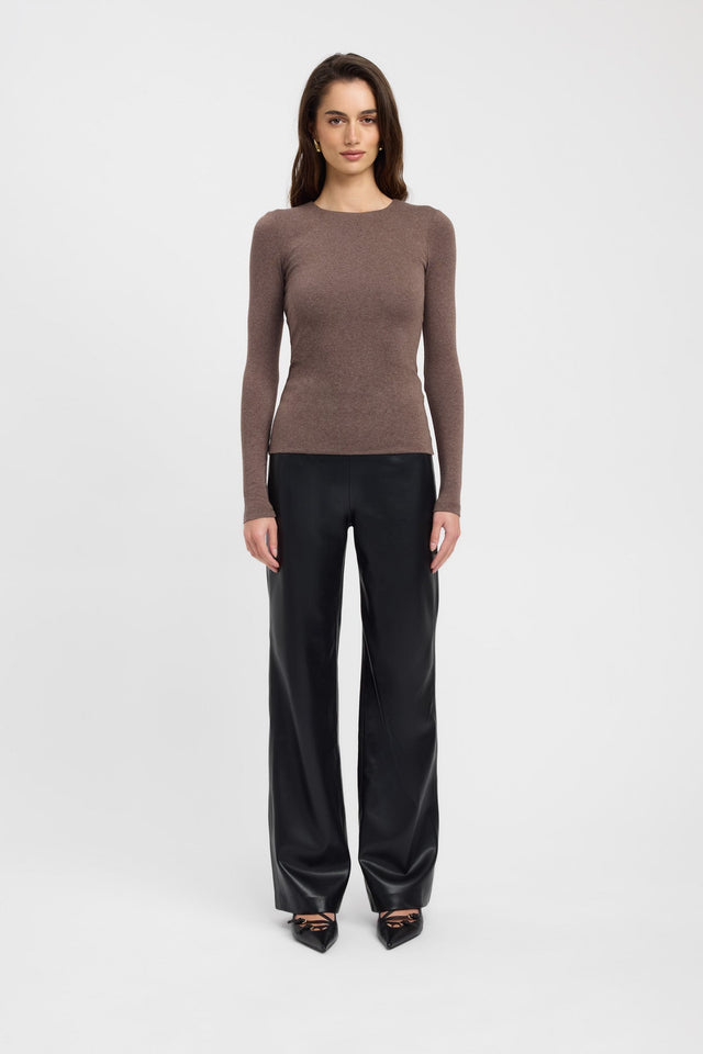 front High Crew Top Kookai Fitted Roundneck Long sleeve Womens-Blouse 
