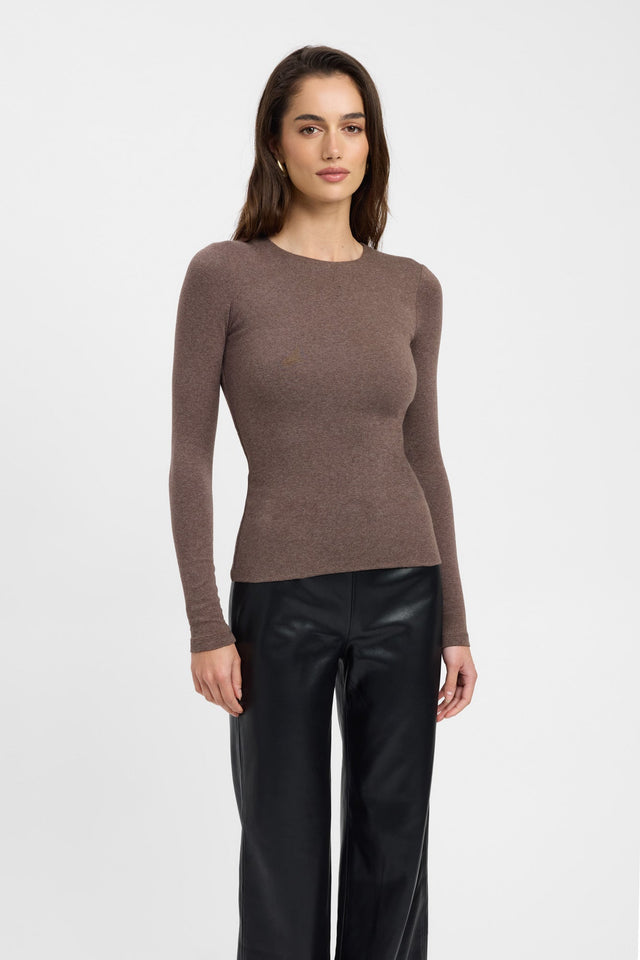 side High Crew Top Kookai Fitted Roundneck Long sleeve Womens-Blouse 
