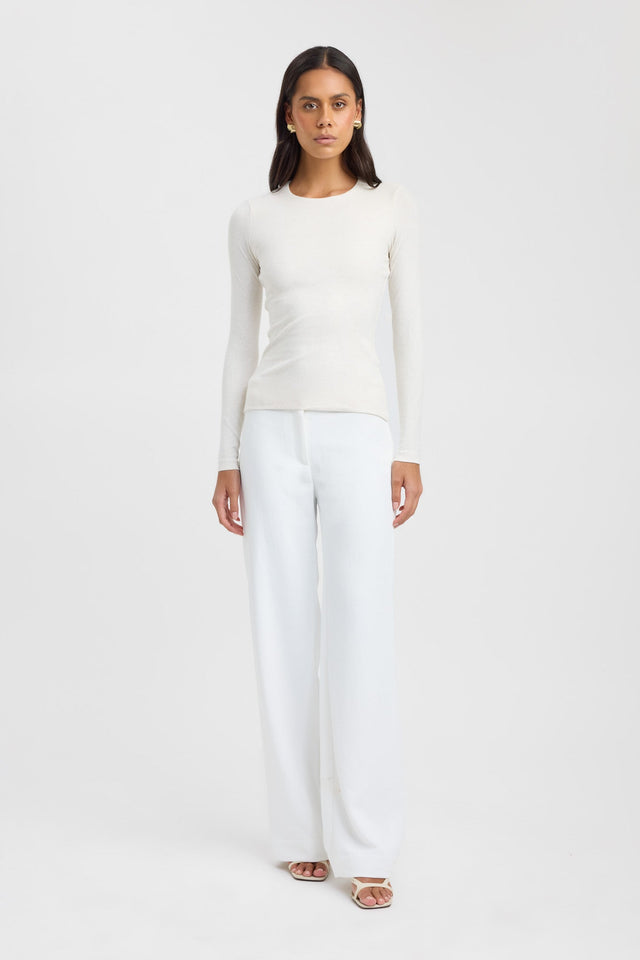 side High Crew Top Kookai Fitted Roundneck Long sleeve Womens-Blouse 