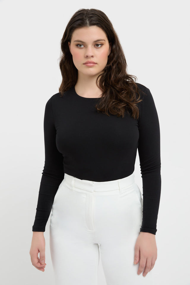 front High Crew Top Kookai Fitted Roundneck Long sleeve Womens-Blouse 