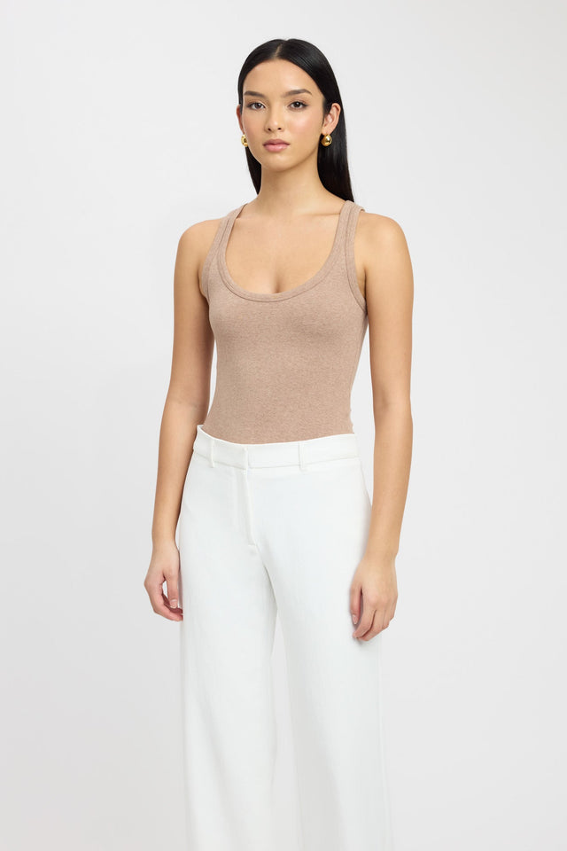 side Ness Tank Kookai Fitted Thick strap Scoop beige womens-singlets 