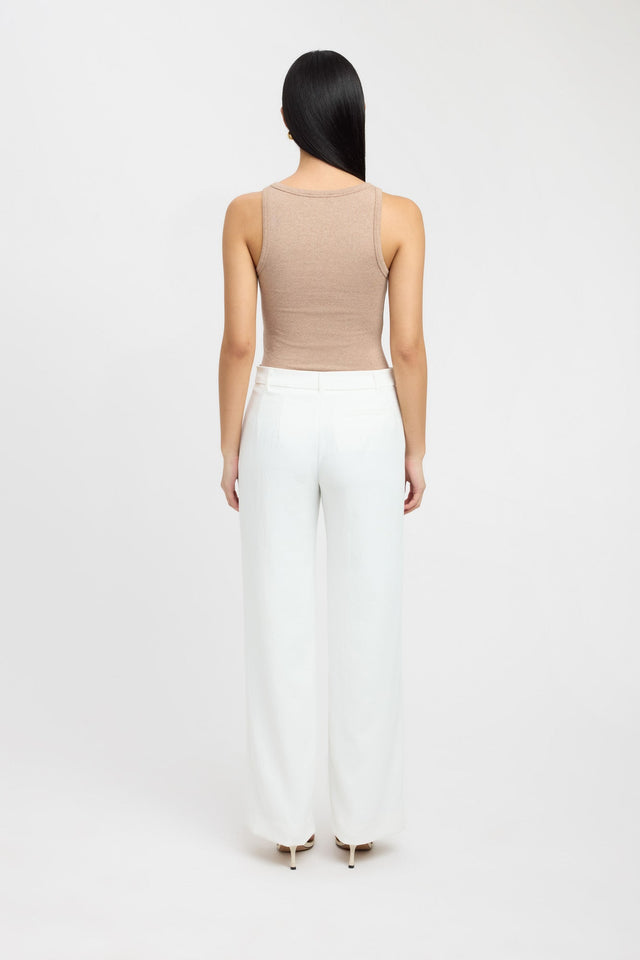 back Ness Tank Kookai Fitted Thick strap Scoop beige womens-singlets 