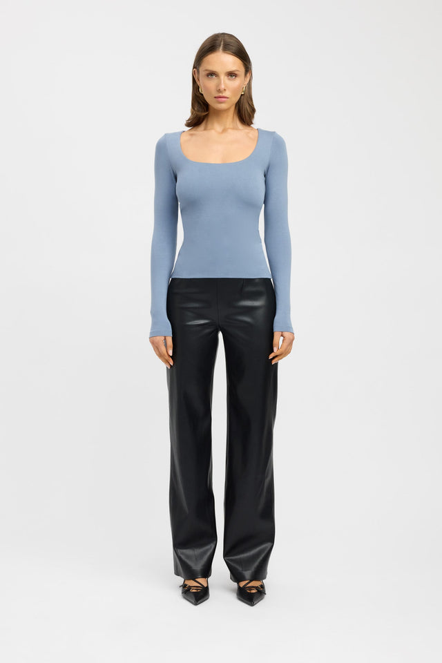 side Rosie Long Sleeve Top Kookai Fitted Scoopneck Long sleeve Womens-Blouse 