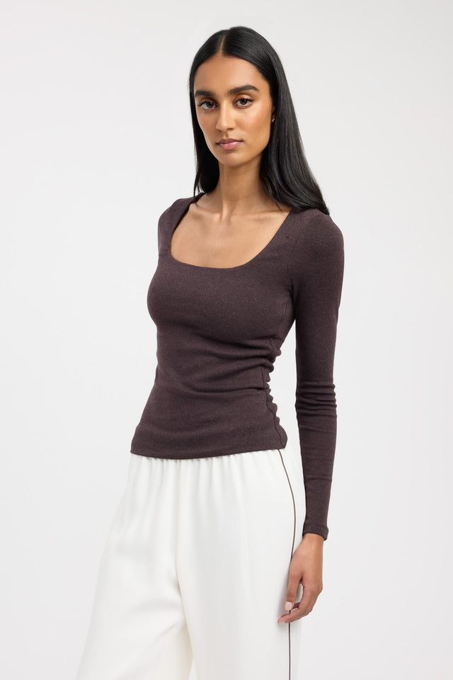 side Rosie Long Sleeve Top Kookai Fitted Scoopneck Long sleeve Womens-Blouse 