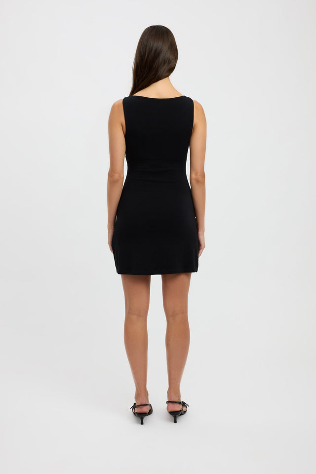 back Carrie Mini Dress Kookai Aline Mini Fitted Boatneck brown womens-dresses 