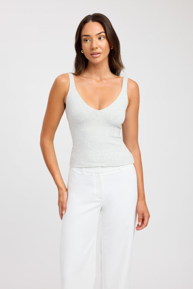 front Madeline Tank Kookai Fitted Thick strap Plunge grey womens-singlets 