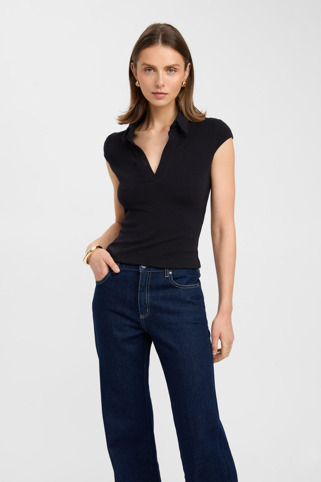 side Irene Top Kookai Fitted V-neck Short sleeves Womens-Blouse 