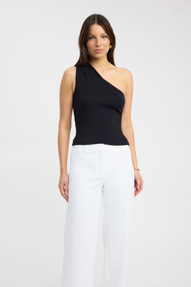 front Rowan One Shoulder Top Kookai Fitted Asymmetry Sleeveless Womens-Blouse 