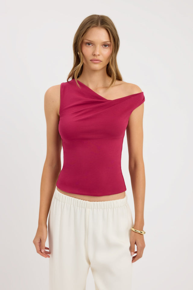 front Greta Top Kookai Fitted Asymmetry Sleeveless Womens-Blouse 